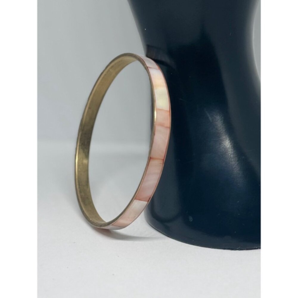 MOP Pink Solid Brass Vintage Bracelet 8”